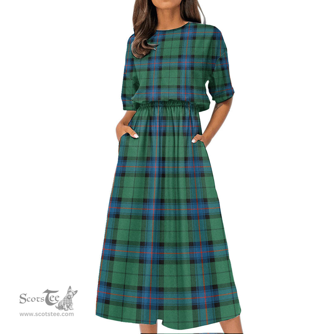 Scottish Armstrong Ancient Tartan Womens Elastic Waist Dress Tartan Plaid Dress
