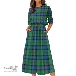 Scottish Armstrong Ancient Tartan Womens Elastic Waist Dress Tartan Plaid Dress