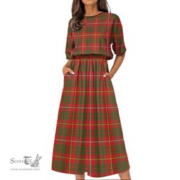 Scottish Bruce Modern Tartan Womens Elastic Waist Dress Tartan Plaid Dress