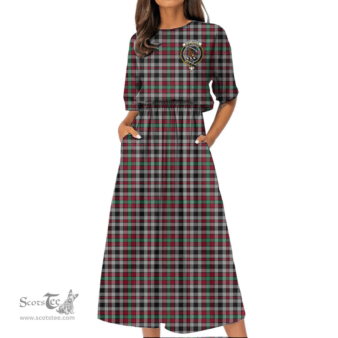 Scottish Borthwick Ancient Tartan Crest Womens Elastic Waist Dress Tartan Plaid Dress