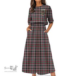 Scottish Borthwick Ancient Tartan Crest Womens Elastic Waist Dress Tartan Plaid Dress