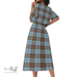 Scottish Anderson Ancient Tartan Womens Elastic Waist Dress Tartan Plaid Dress