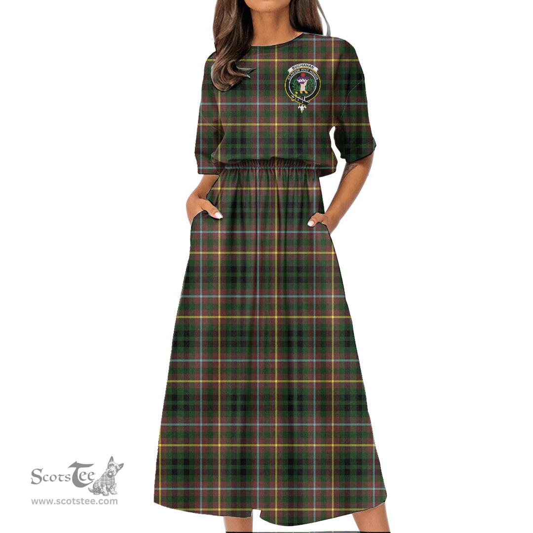 Scottish Buchanan Hunting Tartan Crest Womens Elastic Waist Dress Tartan Plaid Dress