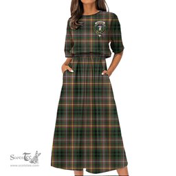 Scottish Buchanan Hunting Tartan Crest Womens Elastic Waist Dress Tartan Plaid Dress