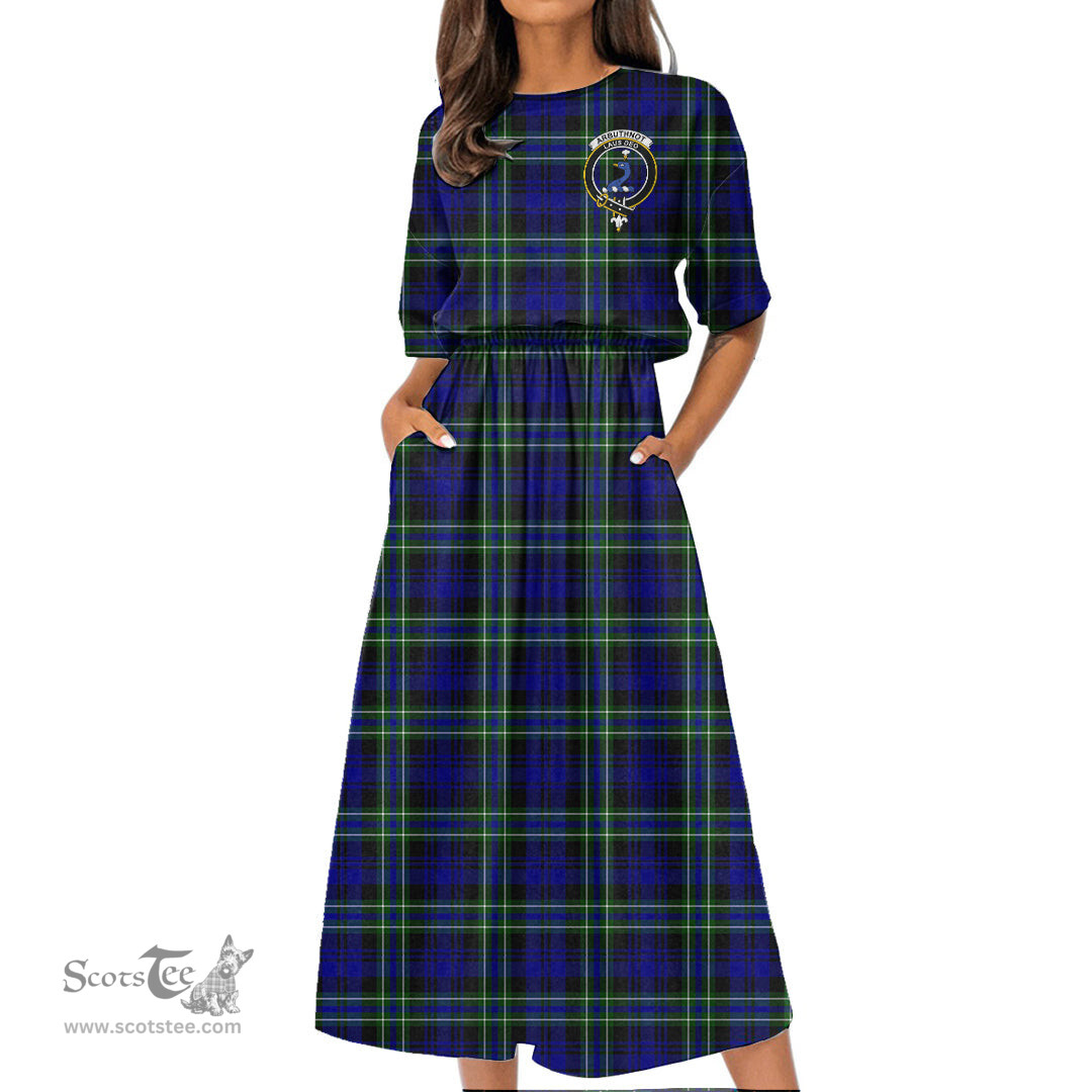 Scottish Arbuthnot Modern Tartan Crest Womens Elastic Waist Dress Tartan Plaid Dress