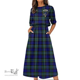 Scottish Arbuthnot Modern Tartan Crest Womens Elastic Waist Dress Tartan Plaid Dress