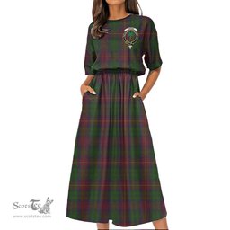 Scottish Cairns Tartan Crest Womens Elastic Waist Dress Tartan Plaid Dress