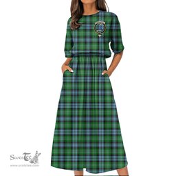 Scottish Arbuthnot Ancient Tartan Crest Womens Elastic Waist Dress Tartan Plaid Dress