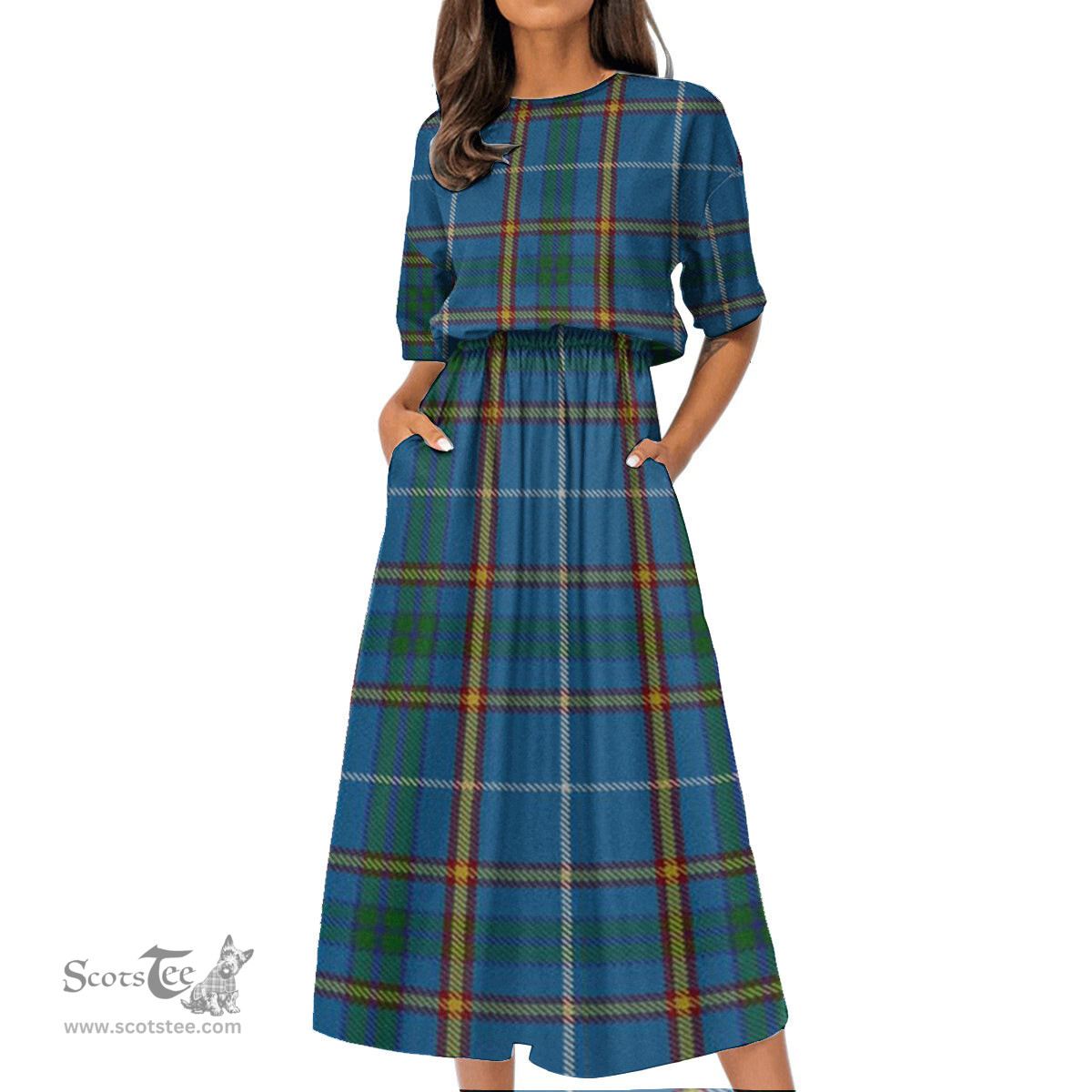 Scottish Bain Tartan Womens Elastic Waist Dress Tartan Plaid Dress