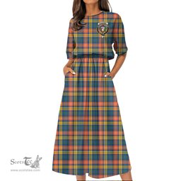 Scottish Buchanan Ancient Tartan Crest Womens Elastic Waist Dress Tartan Plaid Dress