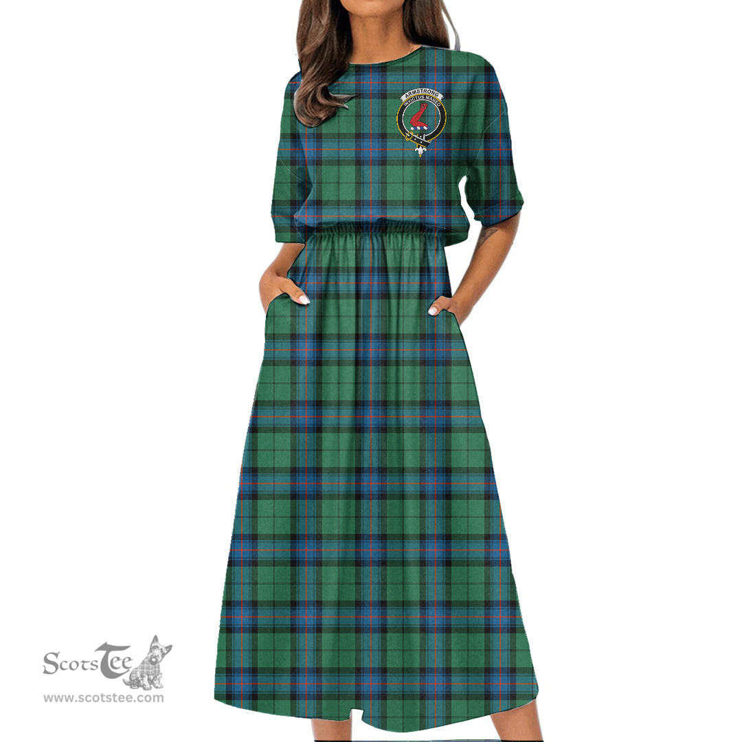 Scottish Armstrong Ancient Tartan Crest Womens Elastic Waist Dress Tartan Plaid Dress