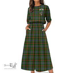 Scottish Bisset Tartan Crest Womens Elastic Waist Dress Tartan Plaid Dress