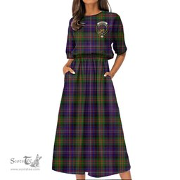 Scottish Cameron of Erracht Modern Tartan Crest Womens Elastic Waist Dress Tartan Plaid Dress