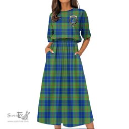 Scottish Barclay Hunting Ancient Tartan Crest Womens Elastic Waist Dress Tartan Plaid Dress