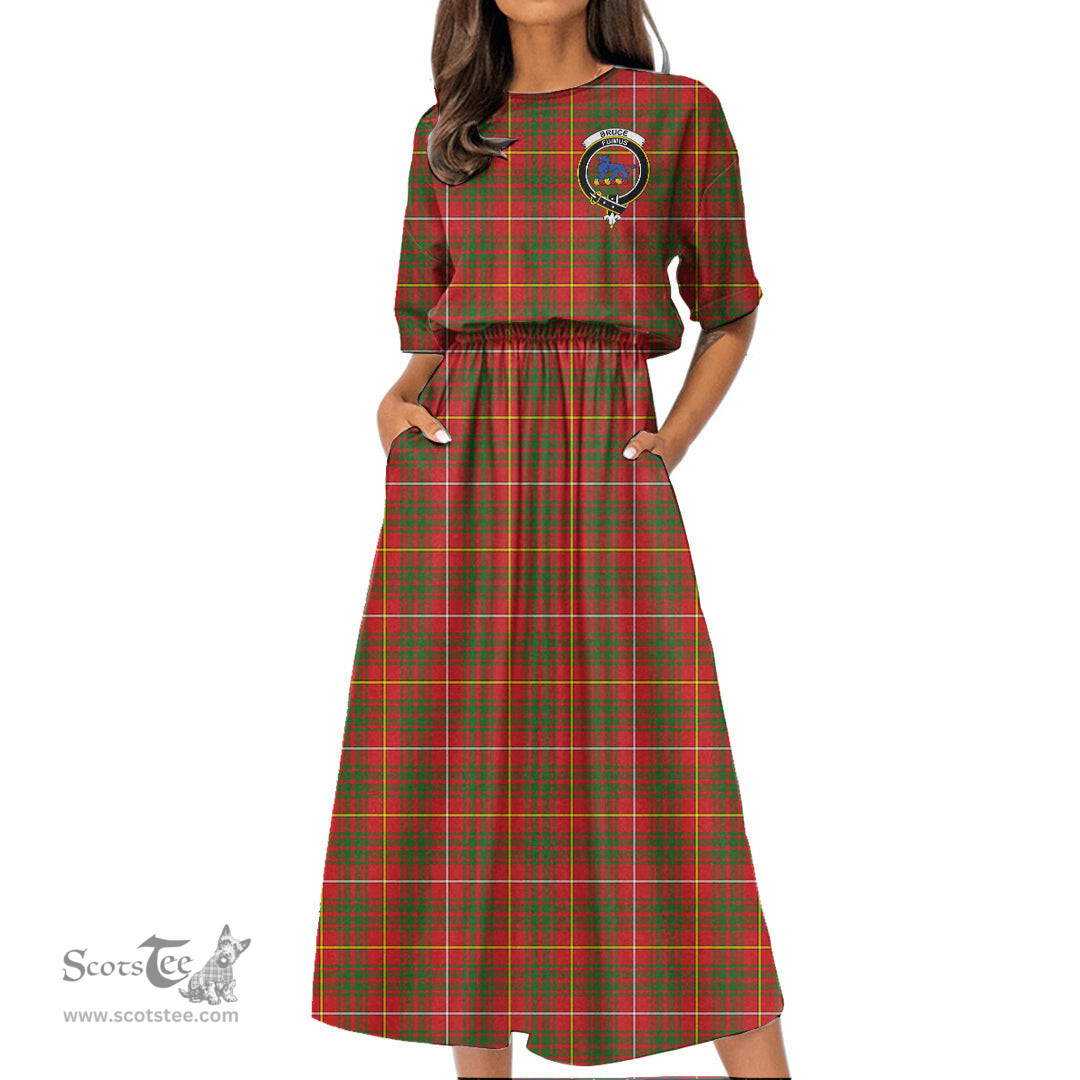 Scottish Bruce Modern Tartan Crest Womens Elastic Waist Dress Tartan Plaid Dress