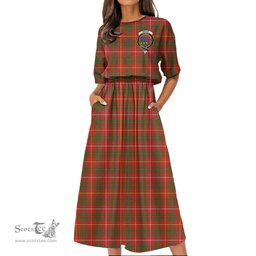 Scottish Bruce Modern Tartan Crest Womens Elastic Waist Dress Tartan Plaid Dress