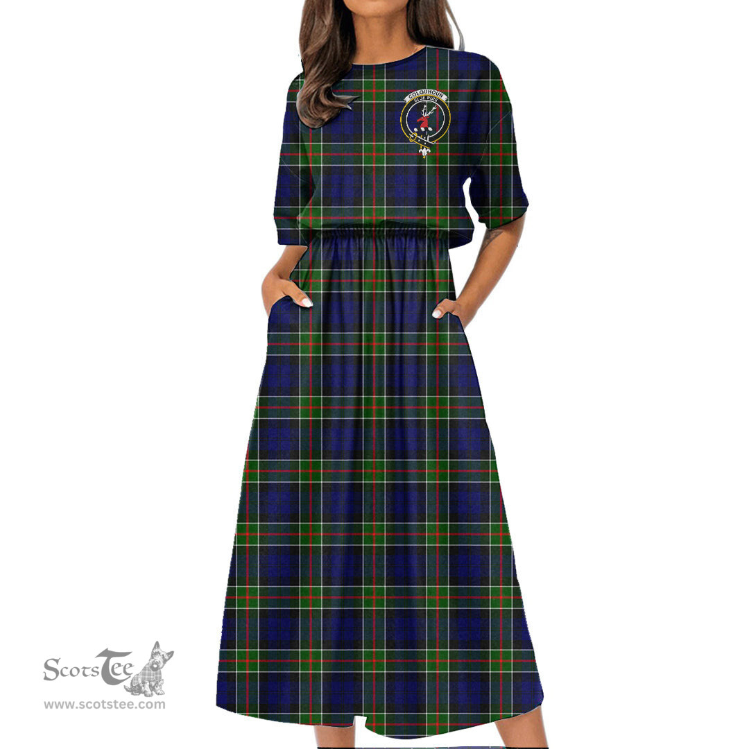 Scottish Colquhoun Modern Tartan Crest Womens Elastic Waist Dress Tartan Plaid Dress