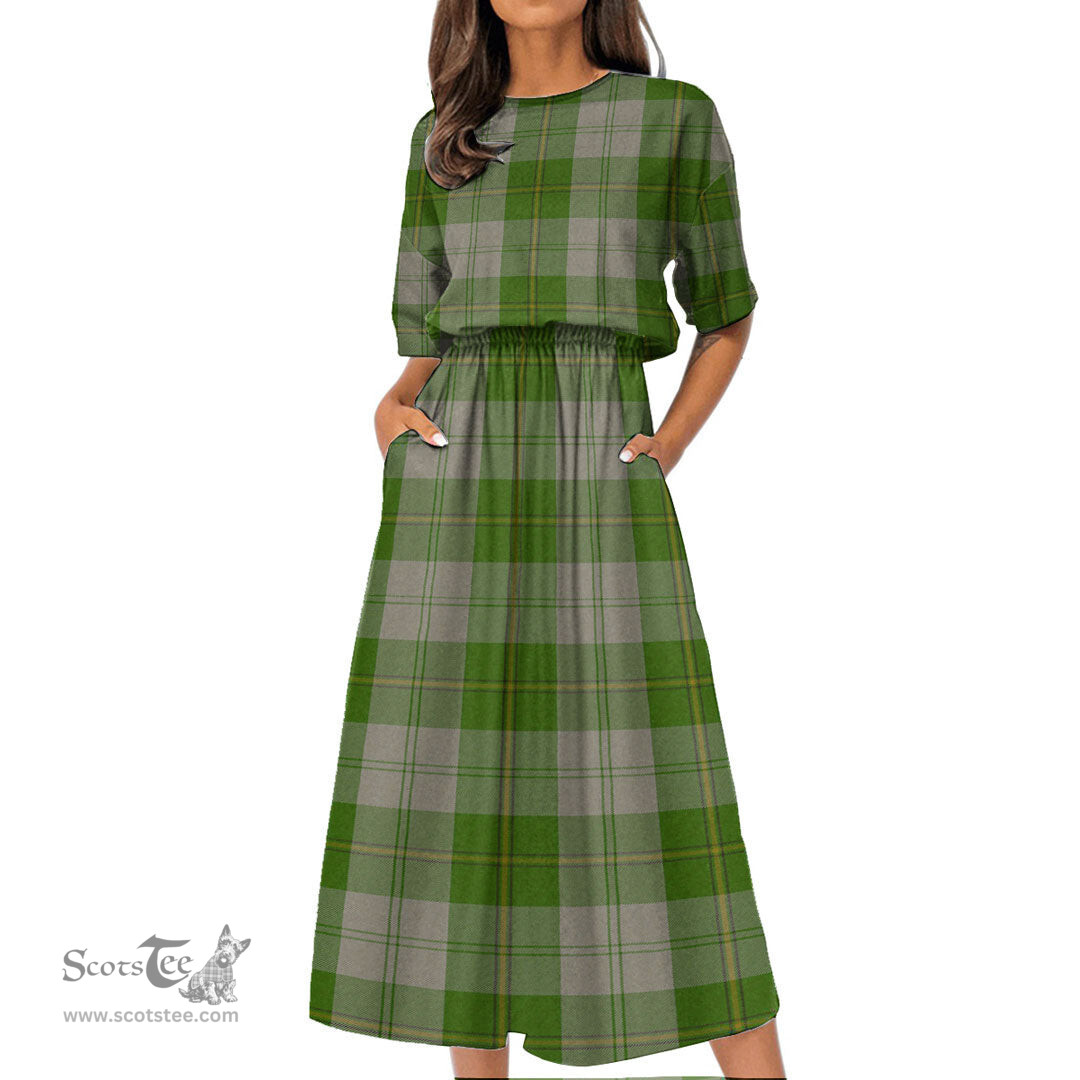 Scottish Cunningham Dress Green Dancers Tartan Womens Elastic Waist Dress Tartan Plaid Dress