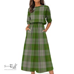 Scottish Cunningham Dress Green Dancers Tartan Womens Elastic Waist Dress Tartan Plaid Dress