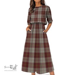Scottish Cunningham Burgundy Dancers Tartan Womens Elastic Waist Dress Tartan Plaid Dress