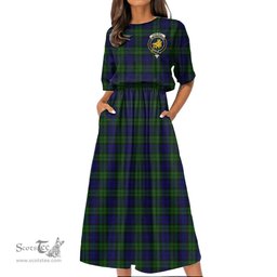 Scottish Campbell Modern Tartan Crest Womens Elastic Waist Dress Tartan Plaid Dress