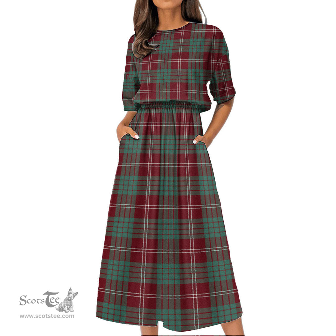 Scottish Crawford Modern Tartan Womens Elastic Waist Dress Tartan Plaid Dress