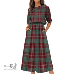 Scottish Crawford Modern Tartan Womens Elastic Waist Dress Tartan Plaid Dress