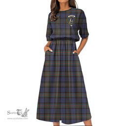 Scottish Fletcher of Dunans Tartan Crest Womens Elastic Waist Dress Tartan Plaid Dress