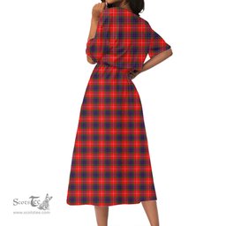 Scottish Fraser Modern Tartan Crest Womens Elastic Waist Dress Tartan Plaid Dress
