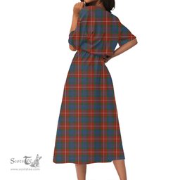 Scottish Fraser Ancient Tartan Crest Womens Elastic Waist Dress Tartan Plaid Dress