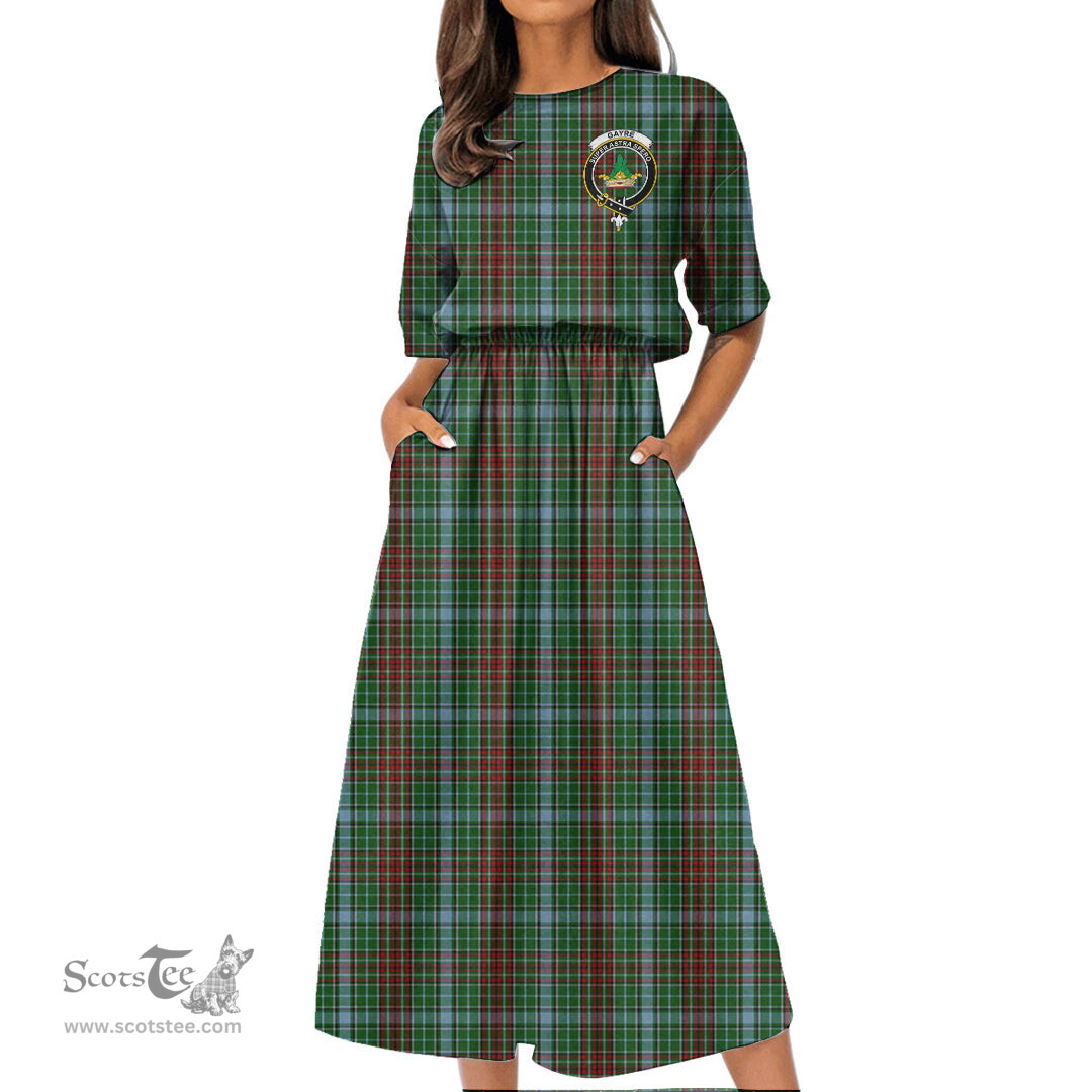 Scottish Gayre Tartan Crest Womens Elastic Waist Dress Tartan Plaid Dress