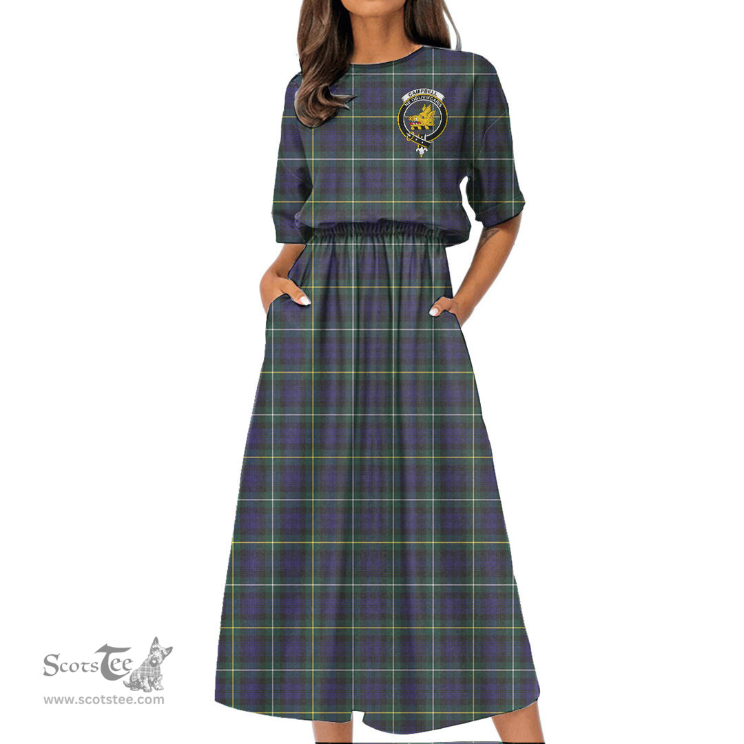Scottish Campbell Argyll Modern Tartan Crest Womens Elastic Waist Dress Tartan Plaid Dress