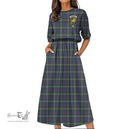Scottish Campbell Argyll Modern Tartan Crest Womens Elastic Waist Dress Tartan Plaid Dress