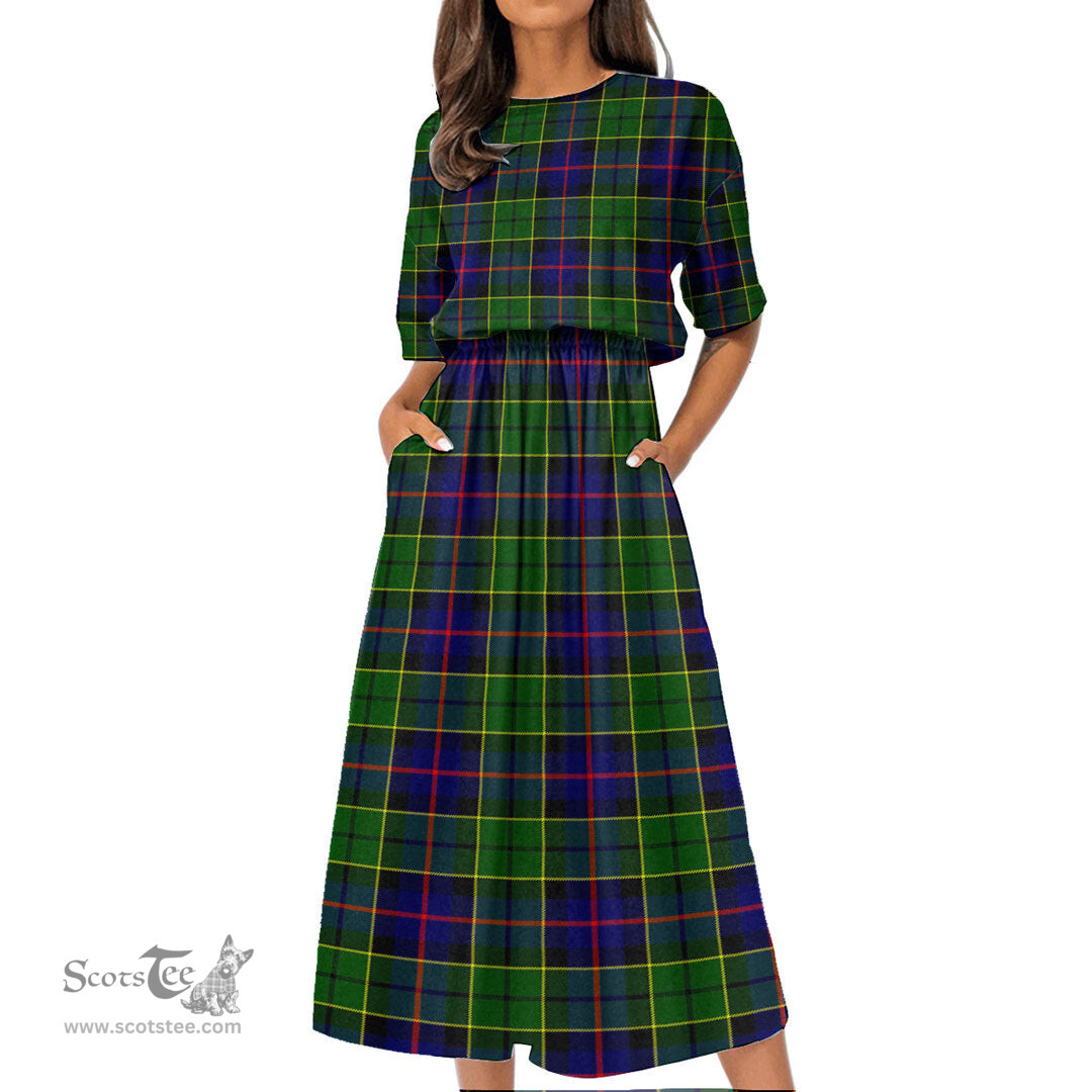 Scottish Forsyth Modern Tartan Womens Elastic Waist Dress Tartan Plaid Dress