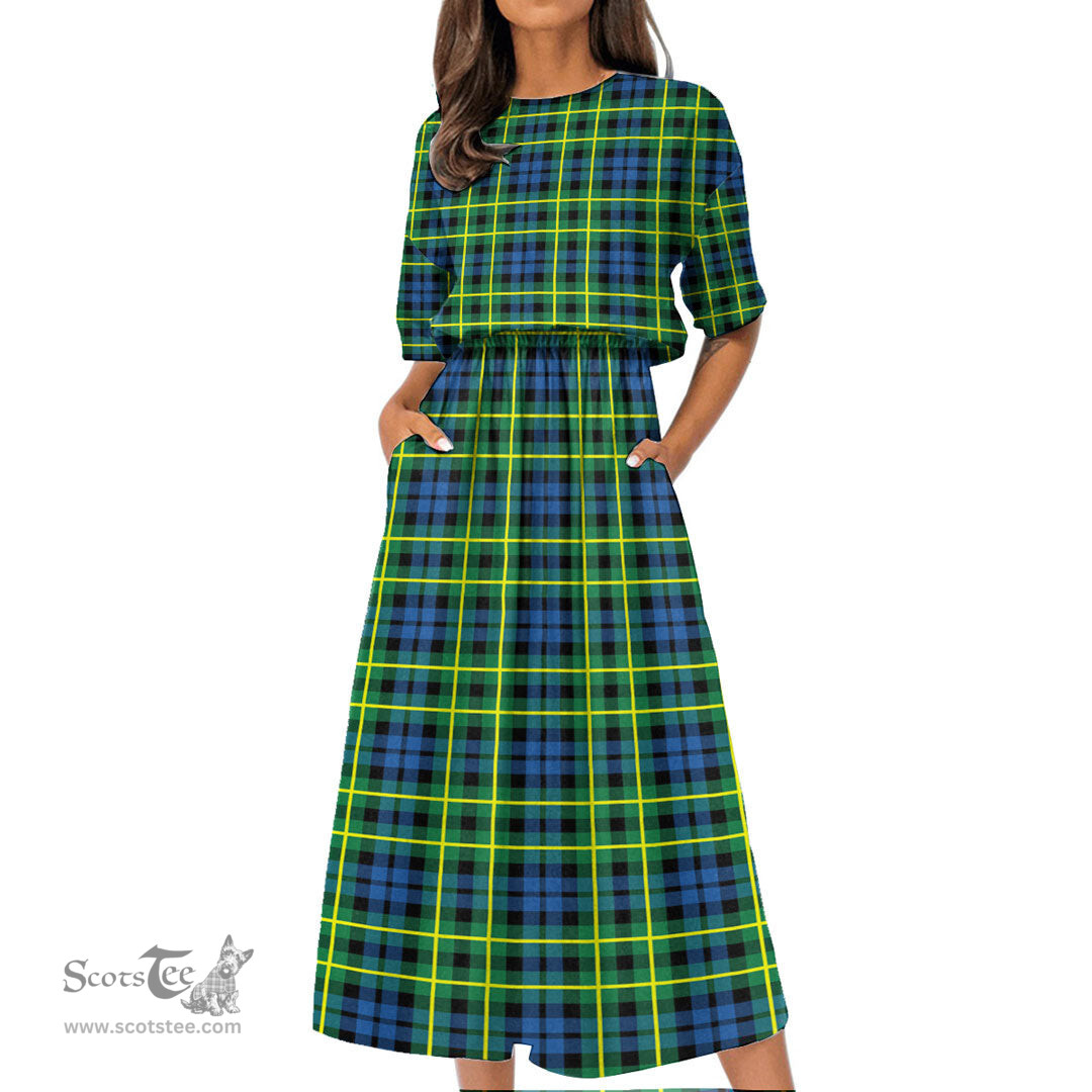 Scottish Campbell of Breadalbane Ancient Tartan Womens Elastic Waist Dress Tartan Plaid Dress