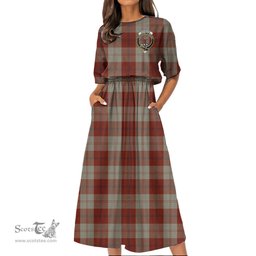 Scottish Davidson Dress Dancers Tartan Crest Womens Elastic Waist Dress Tartan Plaid Dress
