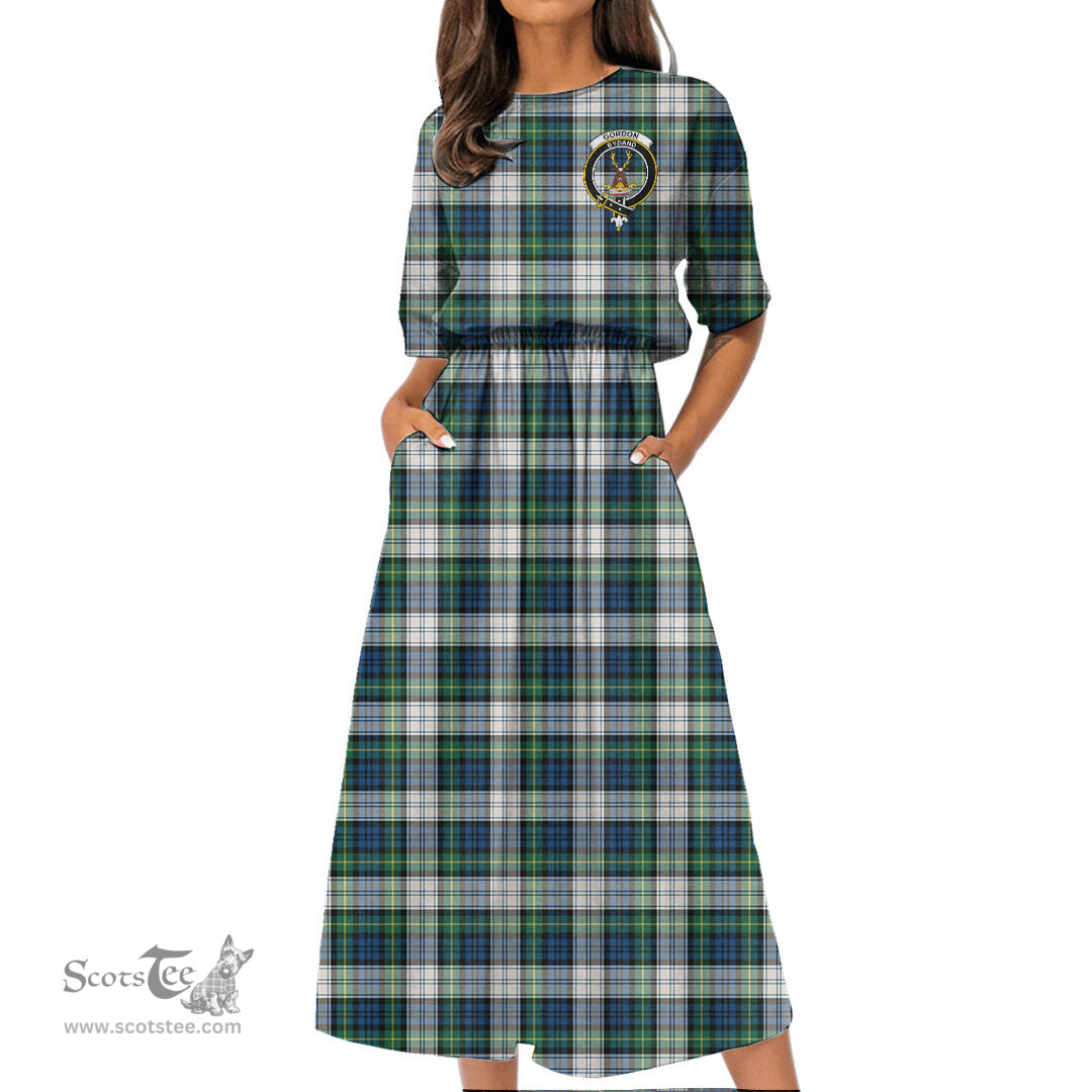 Scottish Gordon Dress Ancient Tartan Crest Womens Elastic Waist Dress Tartan Plaid Dress