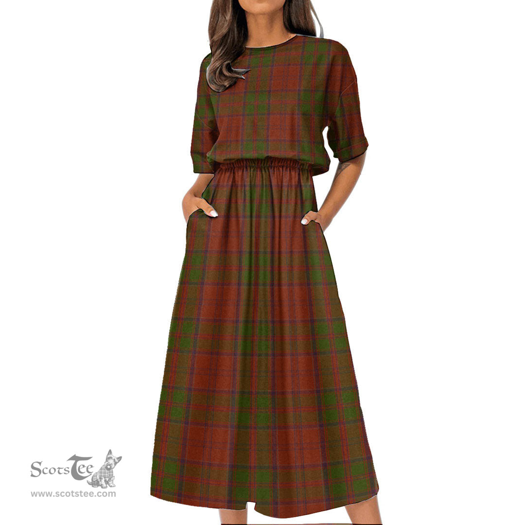 Scottish Drummond Clan Tartan Womens Elastic Waist Dress Tartan Plaid Dress