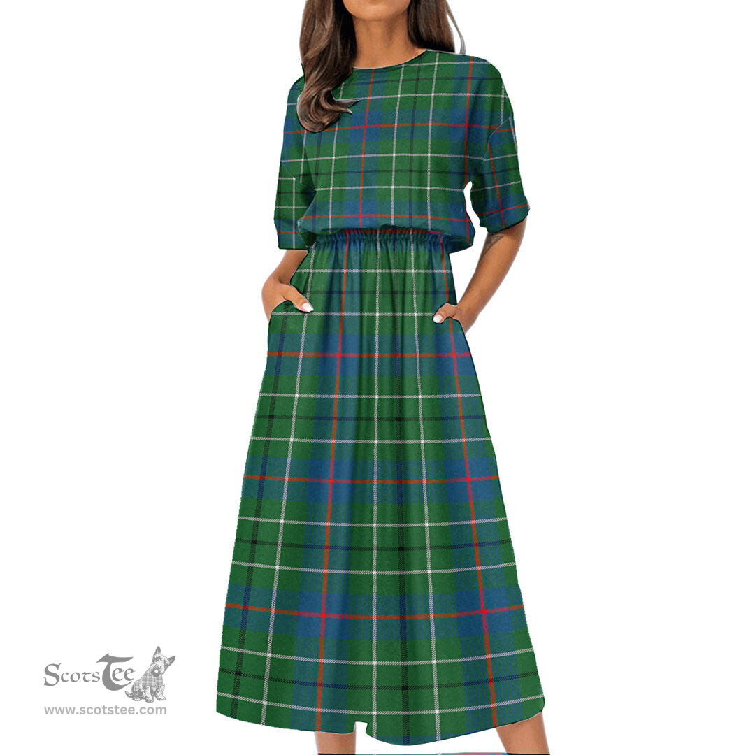 Scottish Duncan Ancient Tartan Womens Elastic Waist Dress Tartan Plaid Dress