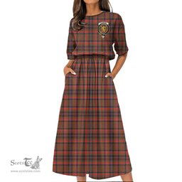 Scottish Cumming Hunting Weathered Tartan Crest Womens Elastic Waist Dress Tartan Plaid Dress