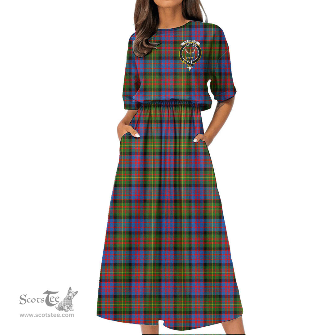 Scottish Carnegie Ancient Tartan Crest Womens Elastic Waist Dress Tartan Plaid Dress