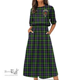 Scottish Farquharson Modern Tartan Crest Womens Elastic Waist Dress Tartan Plaid Dress