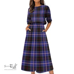 Scottish Dunlop Modern Tartan Womens Elastic Waist Dress Tartan Plaid Dress