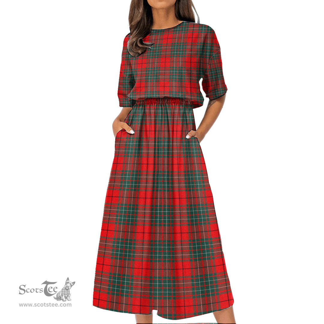 Scottish Cumming Modern Tartan Womens Elastic Waist Dress Tartan Plaid Dress