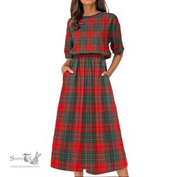 Scottish Cumming Modern Tartan Womens Elastic Waist Dress Tartan Plaid Dress