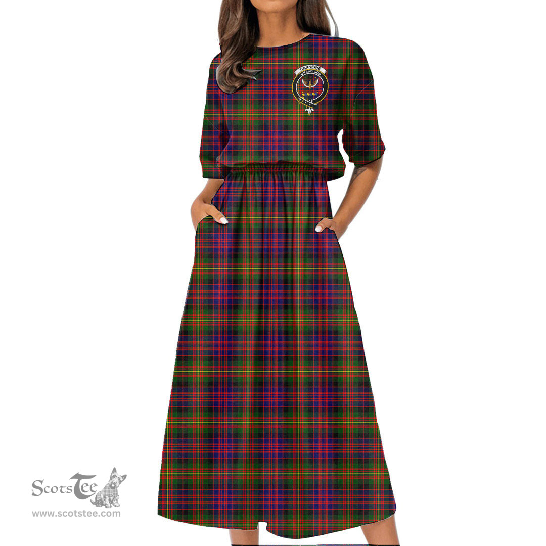 Scottish Carnegie Modern Tartan Crest Womens Elastic Waist Dress Tartan Plaid Dress