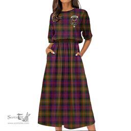 Scottish Carnegie Modern Tartan Crest Womens Elastic Waist Dress Tartan Plaid Dress