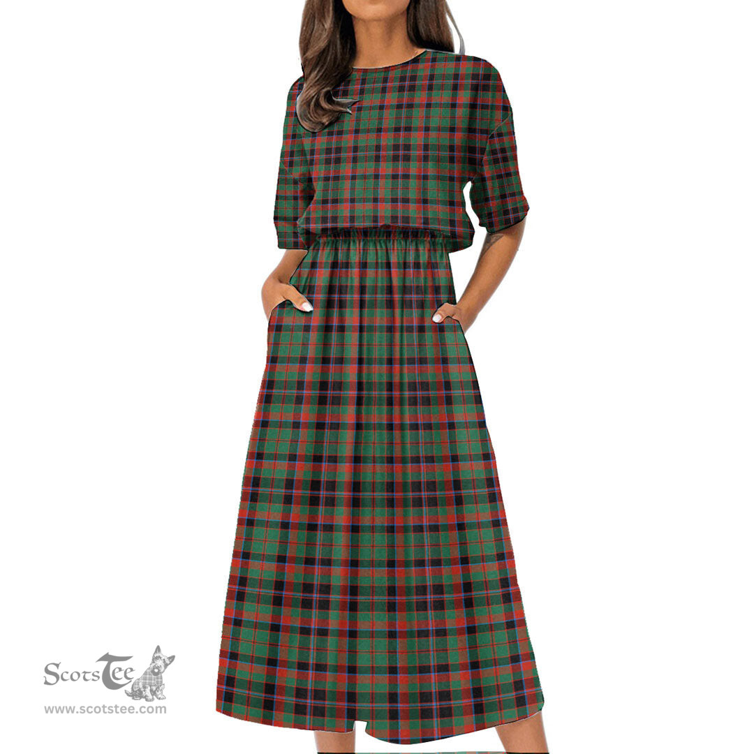 Scottish Cumming Hunting Ancient Tartan Womens Elastic Waist Dress Tartan Plaid Dress
