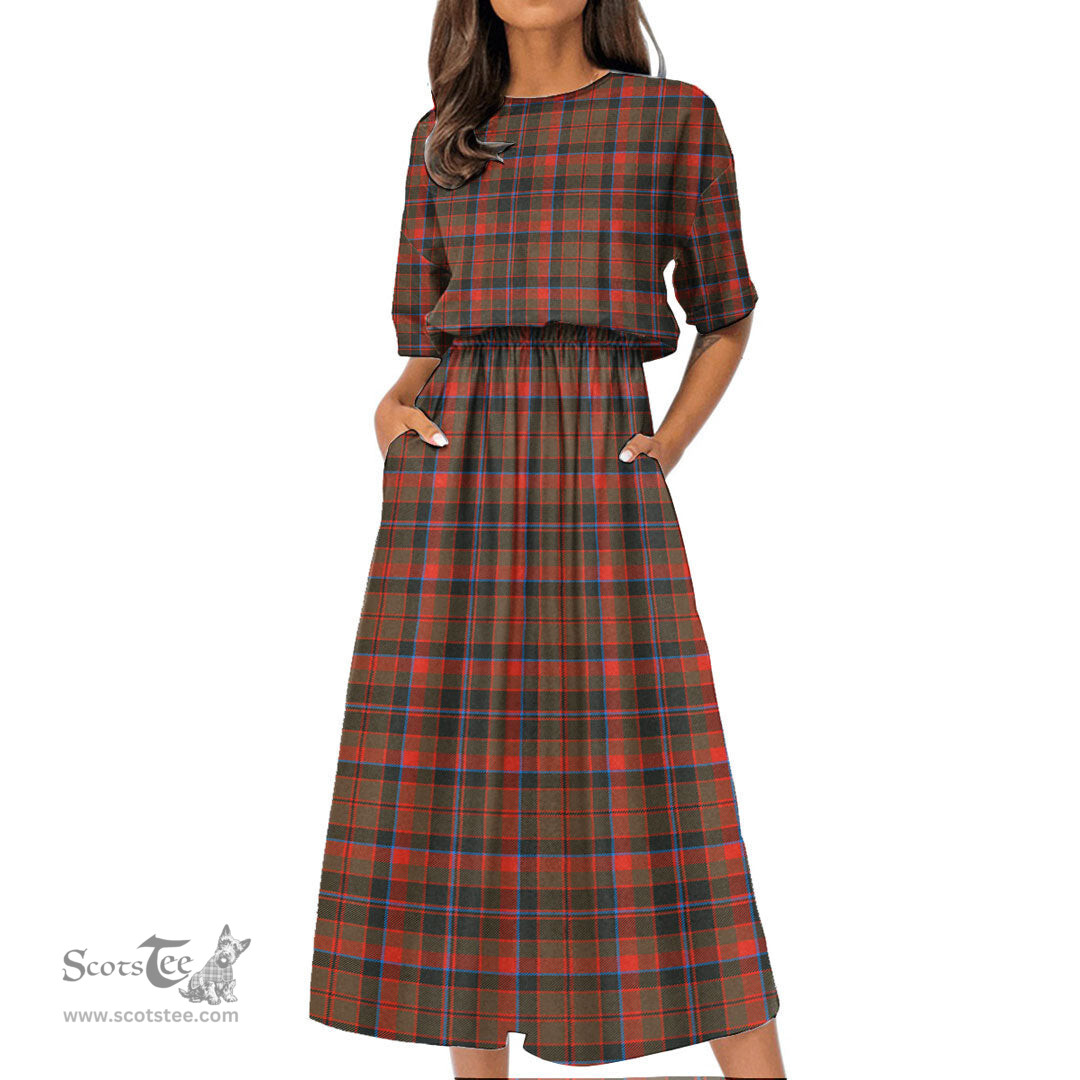 Scottish Cumming Hunting Weathered Tartan Womens Elastic Waist Dress Tartan Plaid Dress