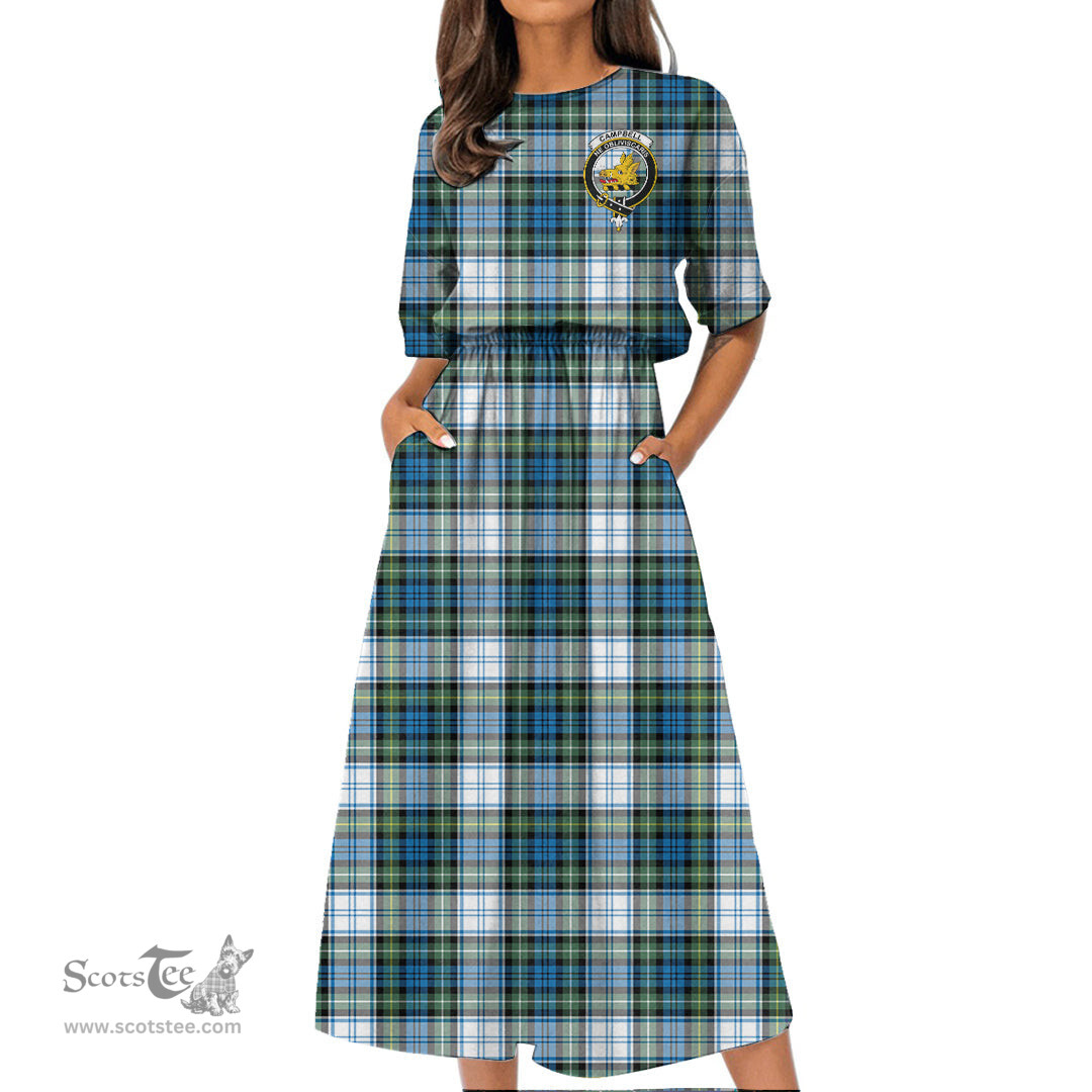 Scottish Campbell Dress Ancient Tartan Crest Womens Elastic Waist Dress Tartan Plaid Dress